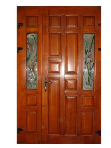Входная деревянная дверь с витражной вставкой из массива дуба